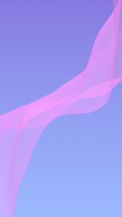 Pink wave on blue sky abstract background. Fluttering pink scarf. Waving on wind pink fabric. Vertical orientation. 3D illustration