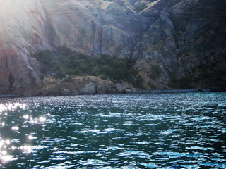 Bright sun glare on the waves of the Black Sea.  