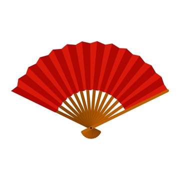Hand fan isolated on white background, Chinese folding fan, Traditional Asian paper geisha fan icon. Vector illustration