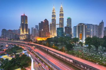 Kuala Lumpur, Malaysia highways and skyline.