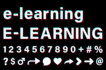 E-learning white sign on black background.