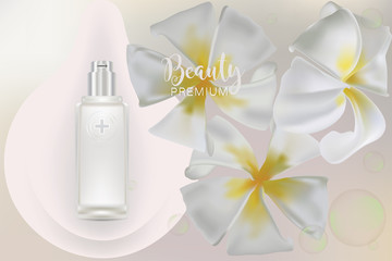 Obraz na płótnie Canvas Beauty product ad design, white cosmetic container with natural concept advertising background ready to use, luxury skin care banner, illustration vector.