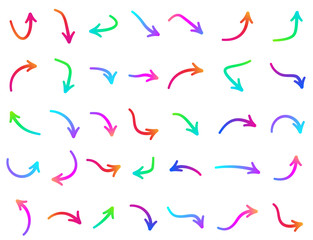 Set of thin isolated multicolored arrows.