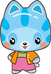 kawaii kitten in pink pants, isolated object on white background, vector illustration,