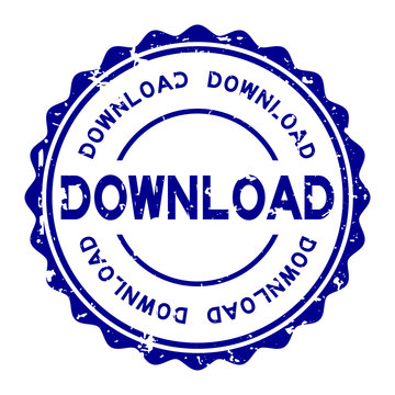 Grunge blue download word round rubber seal stamp on white background
