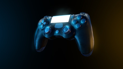 Console gaming controller 3d render. Retro gamepad on black background