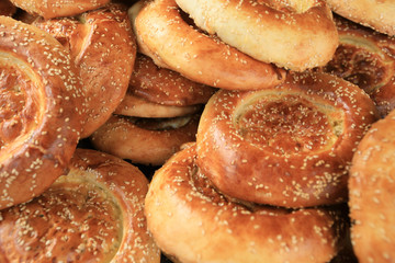 Bunch of chinese naan flat breads closeup