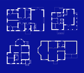 Set of floor plans blueprints. Vector unfurnished ground floor plans for your design. Suburban houses icons collection.