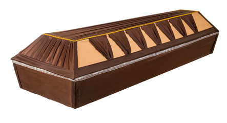 Coffin made of wood. Isolated on a white background.