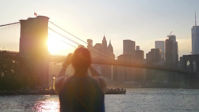 Girl Takes A Picture on New York City Brooklyn in 4K Slow motion 60fps
