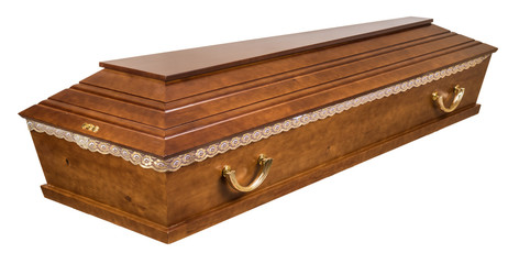 Coffin made of wood. Isolated on a white background.