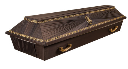 Coffin made of wood. Isolated on a white background.