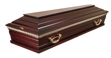 Coffin made of wood. Isolated on a white background.