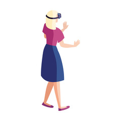 woman with glasses virtual reality on white background vector illustration design