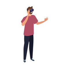 man with glasses virtual reality on white background vector illustration design