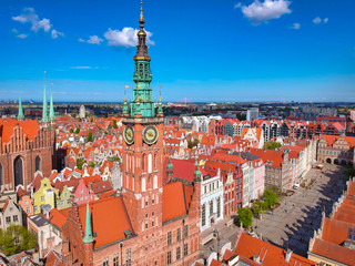 Obraz premium Aerial view of the old town in Gdansk with amazing architecture at summer, Poland