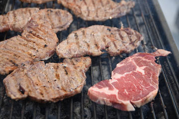steak beef cooking fire grill bbq Entrecote stripe
