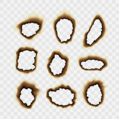 Realistic Vector Transparent Burned Paper Holes