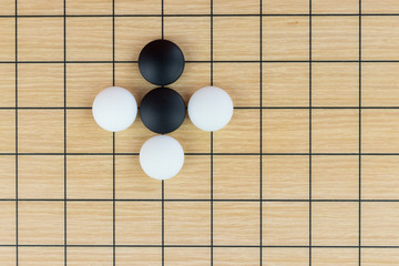 Simple training position of black and white stones on the playing field (gohan) of Chinese game go