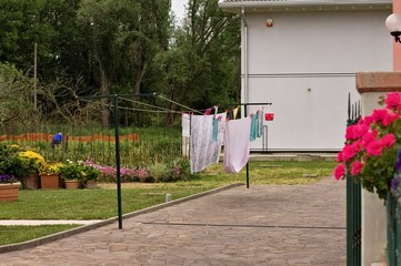 A clotheshorse in the garden (Pesaro, Italy, Europe)