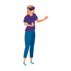 woman with glasses virtual reality on white background vector illustration design