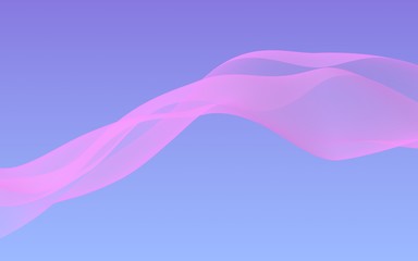 Pink wave on blue sky abstract background. Fluttering pink scarf. Waving on wind pink fabric. 3D illustration