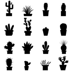 vector, isolated, black silhouette of a cactus on a white background, set