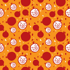 Hand Drawn Pattern of Fresh and Juicy Pomegranates