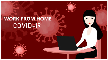 Woman working from home on COVID-19 disease background. Work from home concept background. New normal concept 