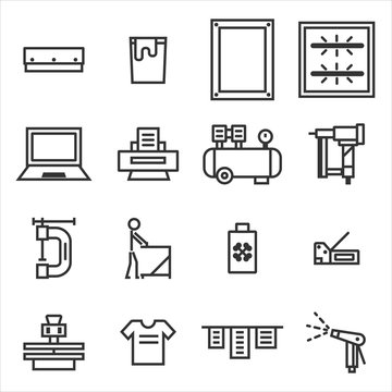 Silk Screen Printing Thin Line Icon Set, Editable Stroke