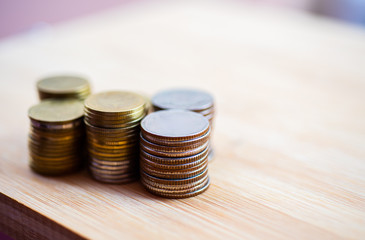 Group on coins in business concept.