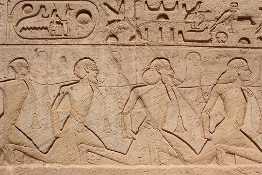 Wall Carving Showing War Prisoners In Abou Simbel Temple In Aswan