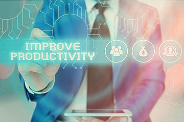 Word writing text Improve Productivity. Business photo showcasing to increase the machine and...