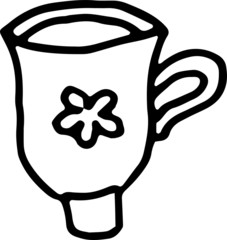 Hand drawn vector cute tea, coffee cup. Doodle style. Black outline isolated on white. Design for greeting cards, scrapbooking, textile, wrapping paper, cafe or restaurant menu, food infographic.
