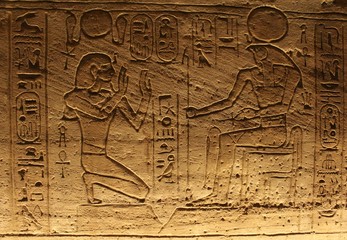 Abou Simbel interior wall cravings in Aswan showing offering rituals