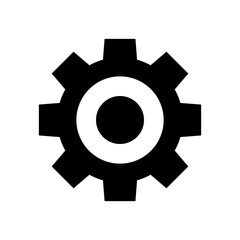 circle cog black for mechanization icon isolated on white, gear symbol for button black icon for progress web, simple circle cog shape for engineering mechanism, machinery industrial technology sign