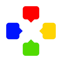 colorful square speech bubble for icon isolated on white, red blue yellow and green square speech bubble simple shape, speech bubble symbol for icon flat element design concept