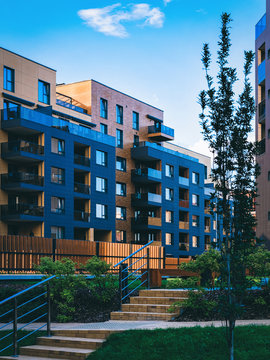 Modern residential apartment house home building complex and outdoor facilities_4x3