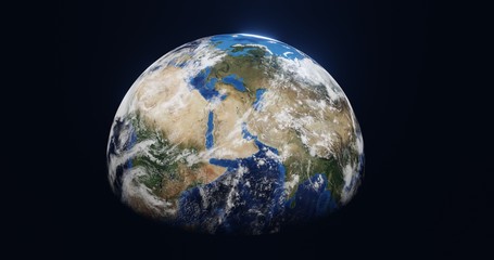 3D rendering of the planet earth from space in the clouds you can see Africa Asia Europe on a black background