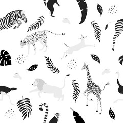 Seamless background with tropical animals