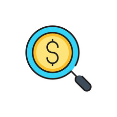 Money search vector icon symbol isolated on white background