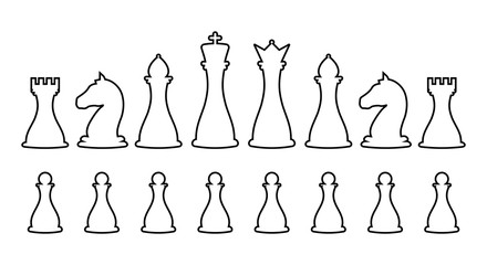 Thin line Chess pieces, Flat designed Vector Illustration