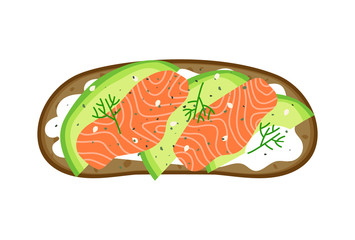 healthy sandwich with smoked salmon cream cheese avocado top view vector illustration