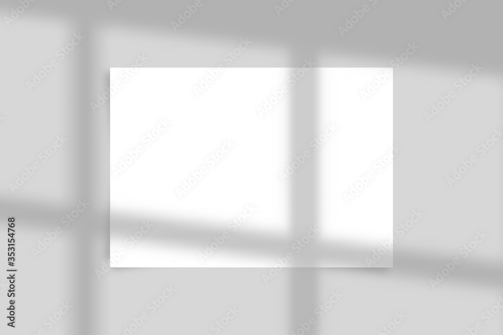 Poster horizontal a4 paper sheet with transparent overlay shadow from the window and jalousie. photo-realis