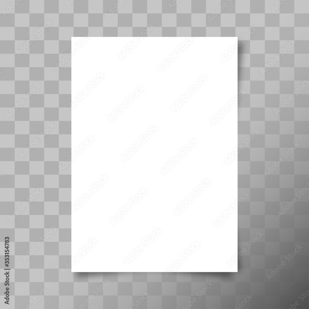 Leinwandbilder a4 format paper sheet. white blank paper sheet with shadows on transparent background. vector illust