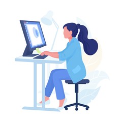 Person working from home. Cartoon character with computer. Vector