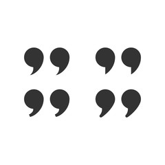 Quotes or speech marks round black isolated vector icon set.