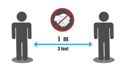 Keep distance sign and no handshake stop Coronavirus. Social Distancing Concept.