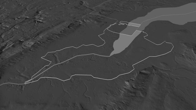 Gen&egrave;ve, canton with its capital, zoomed and extruded on the bilevel map of Switzerland in the conformal Stereographic projection. Animation 3D