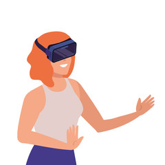 woman with glasses virtual reality on white background vector illustration design